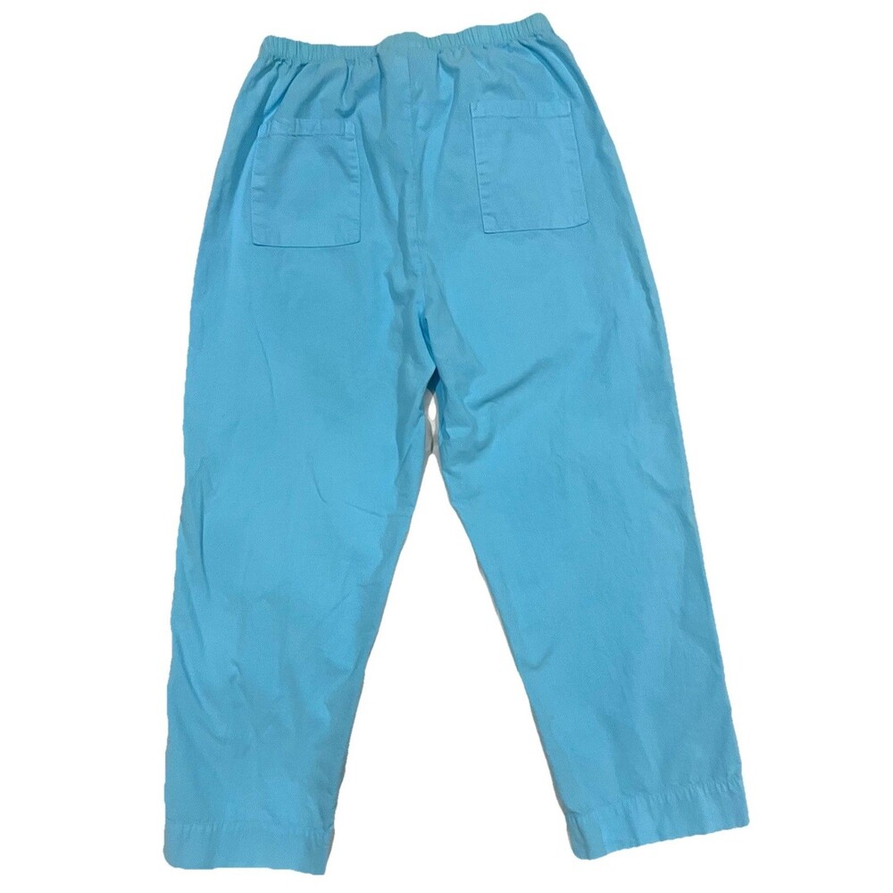 Fresh Produce Light Aqua Blue Cropped Elastic Waist Cotton Pants Sz M Pockets - Picture 2 of 8
